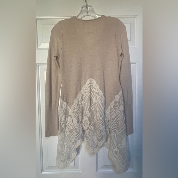 Anthropologie- Angel of the North Sweater with lace overlay at bottom - Small - Picture 2 of 6